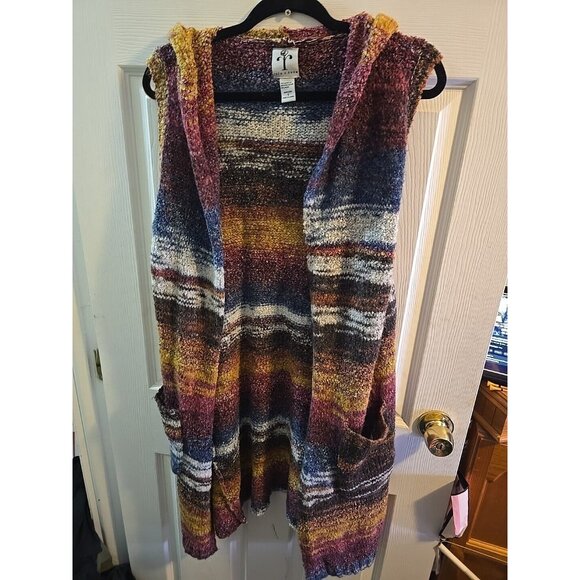 Rain + Rose Sleeveless Hooded Long Boho Cardigan Sweater. Wool Blend. Size Small - Picture 2 of 12